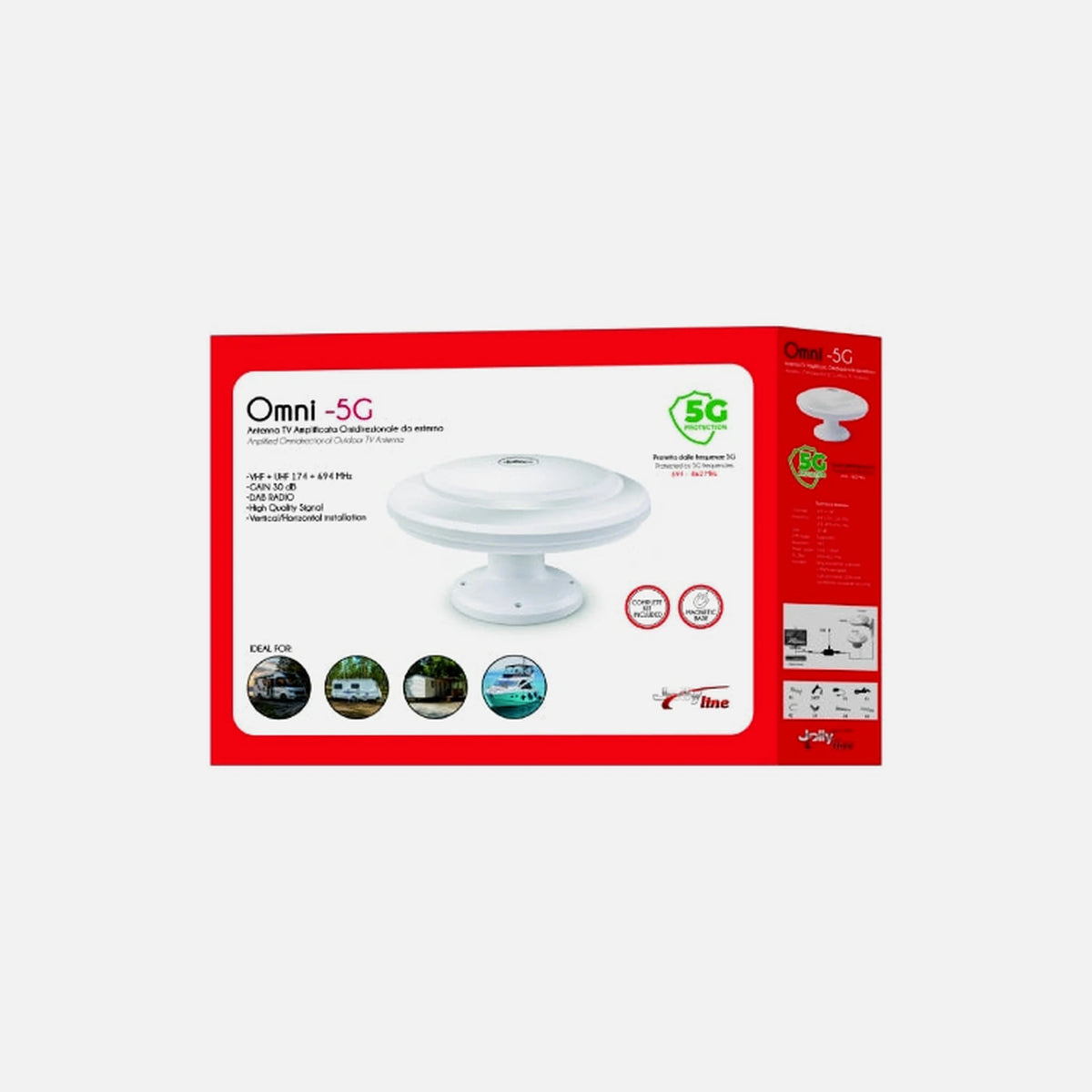 Jolly Line OMNI-5G Amplified TV Antenna for Camper/Caravan/Boat — GBS Elettronica