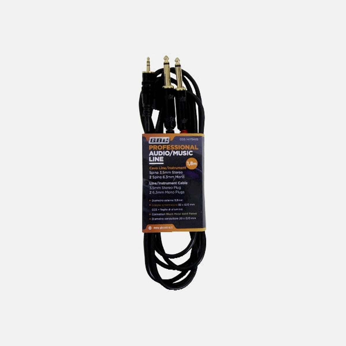 GBC Audio Cable 3.5mm Stereo to 2× 6.3mm Mono 1.8m — GBC