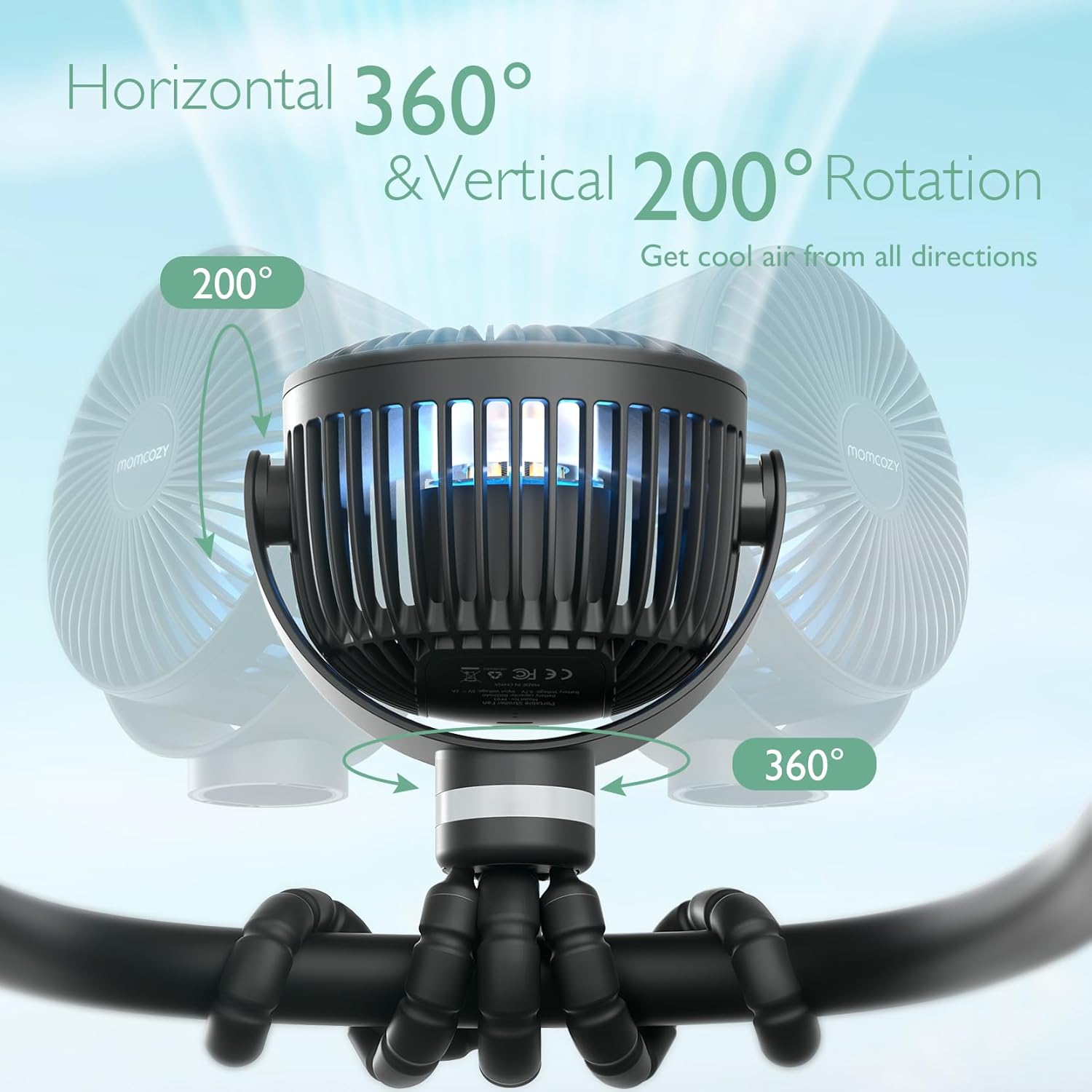 Momcozy USB-C Handheld Cooling Fan – 8000mAh, 360° Rotation & 12–27h Runtime