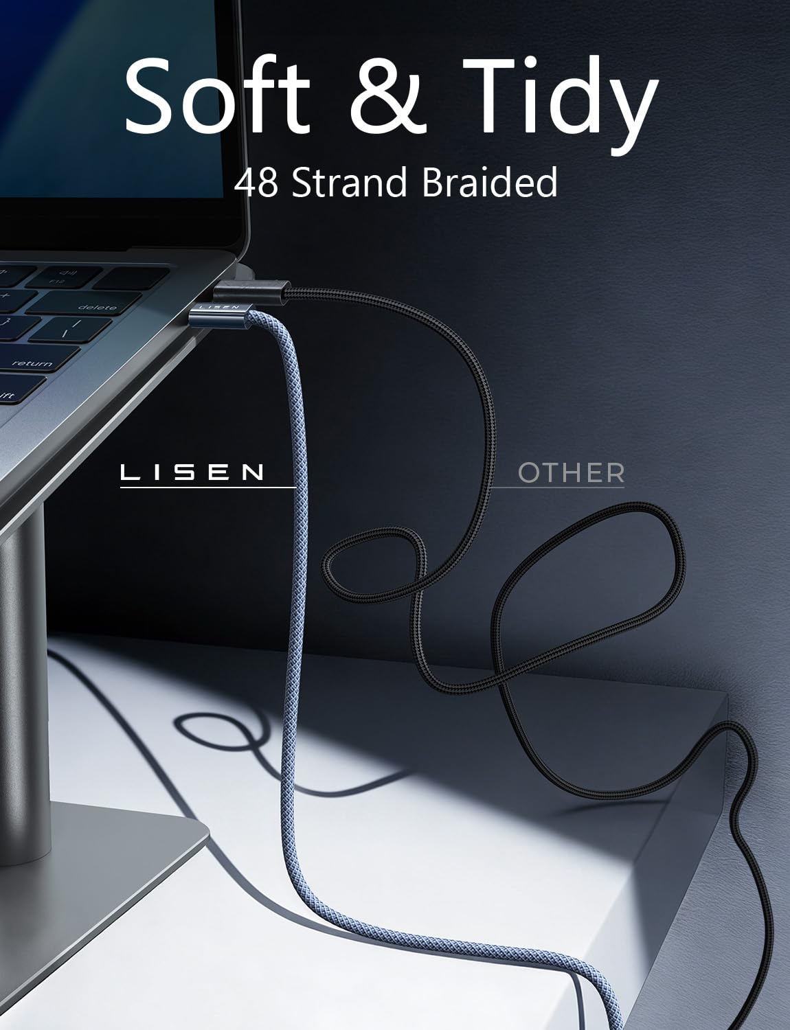 LISEN 2E334 USB-C to USB-C Cable 2-Pack – 240 W PD3.1, Braided Nylon & 480 Mbps Sync