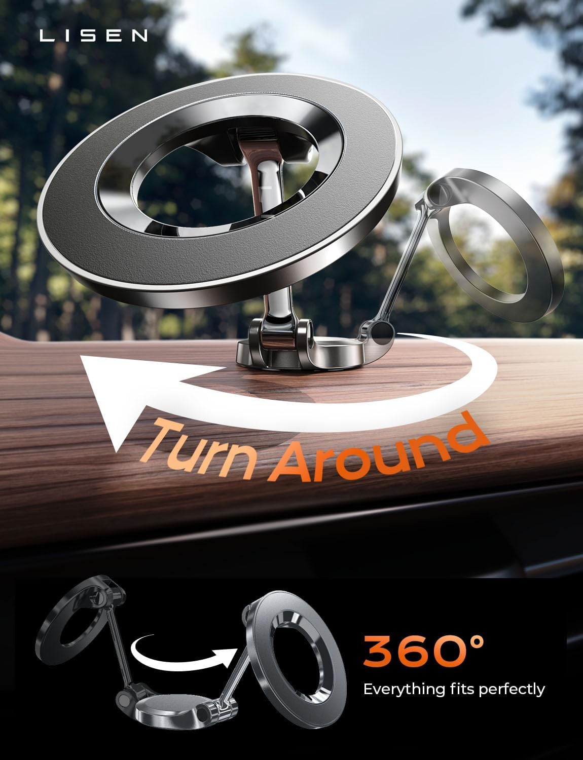 LISEN MagSafe Magnetic Car Mount – 24-Magnet Ultra-Strong Grip & 360° Rotation