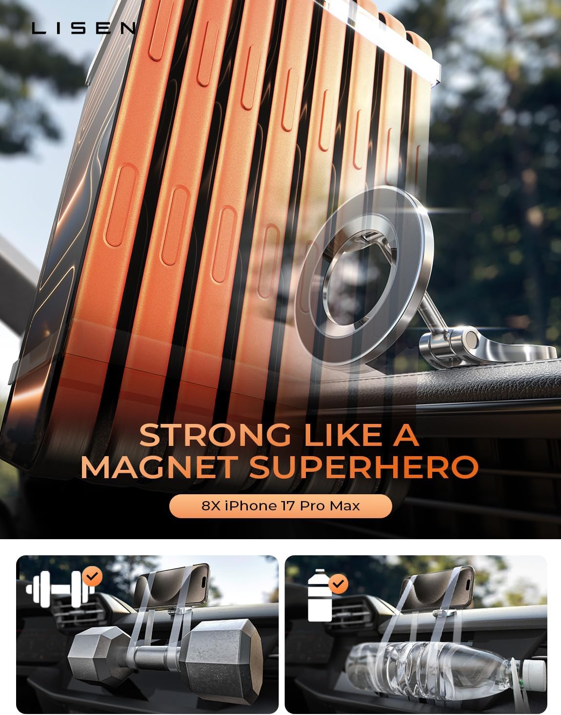 LISEN MagSafe Magnetic Car Mount – 24-Magnet Ultra-Strong Grip & 360° Rotation