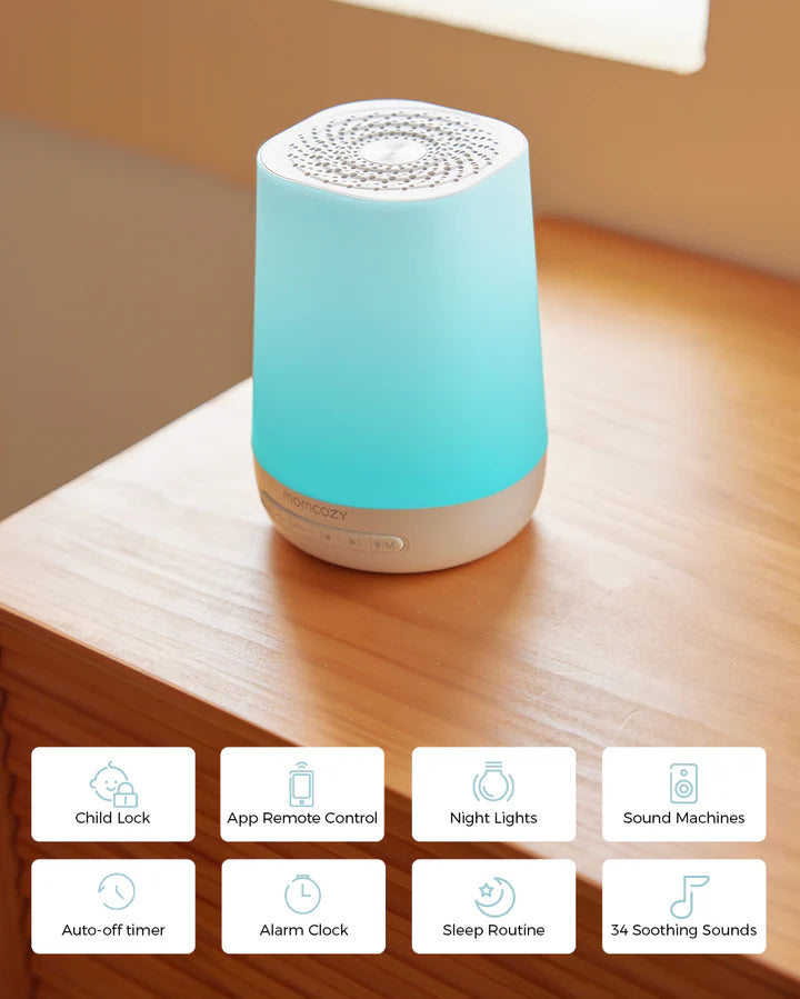 Momcozy Smart Baby Sound Machine – 34 Sounds, RGB Night Light & App Control