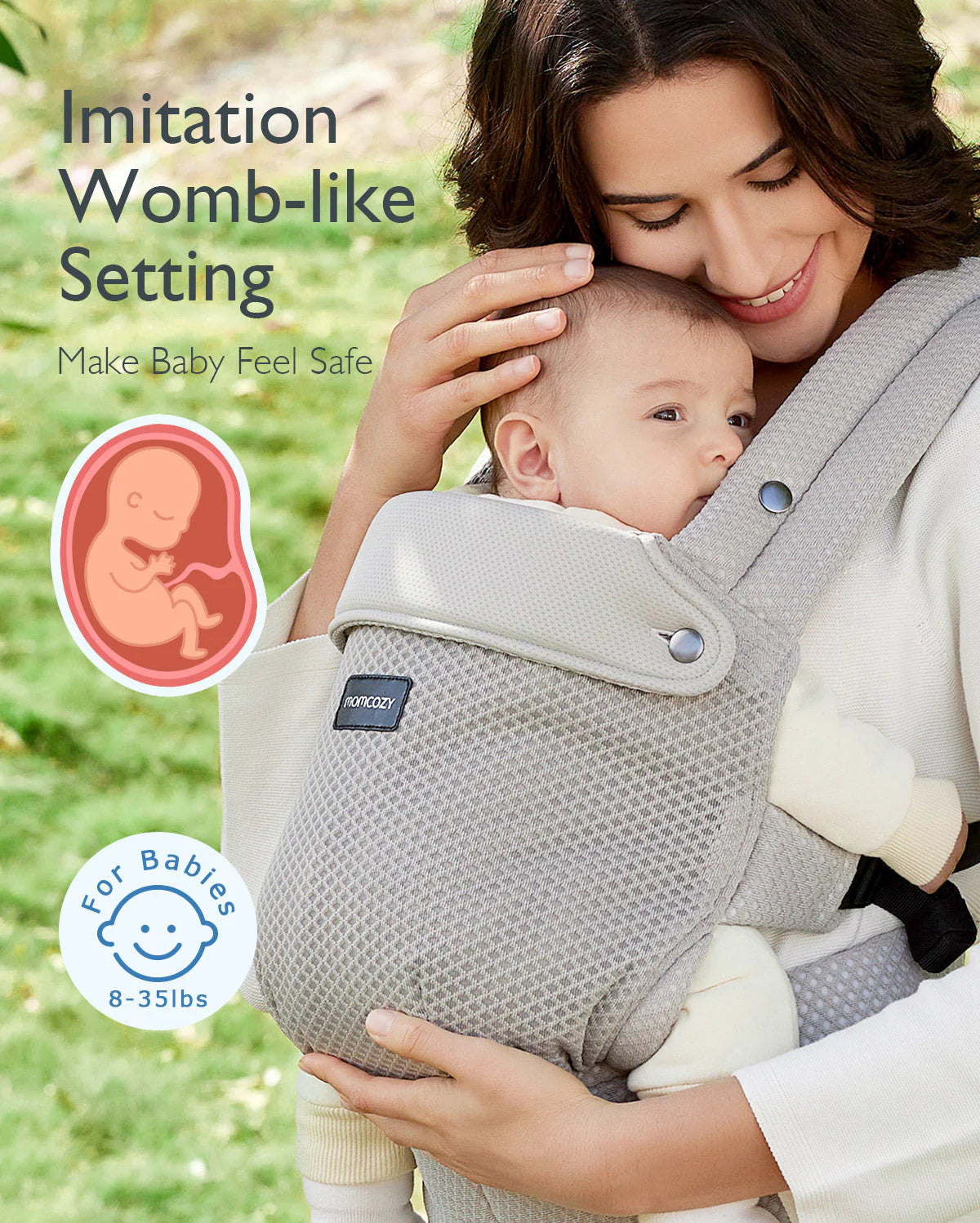 Momcozy PureHug Air Mesh Μάρσιπος Μωρού Γκρι – Εργονομικός, 3–20kg & Πλένεται στο Πλυντήριο