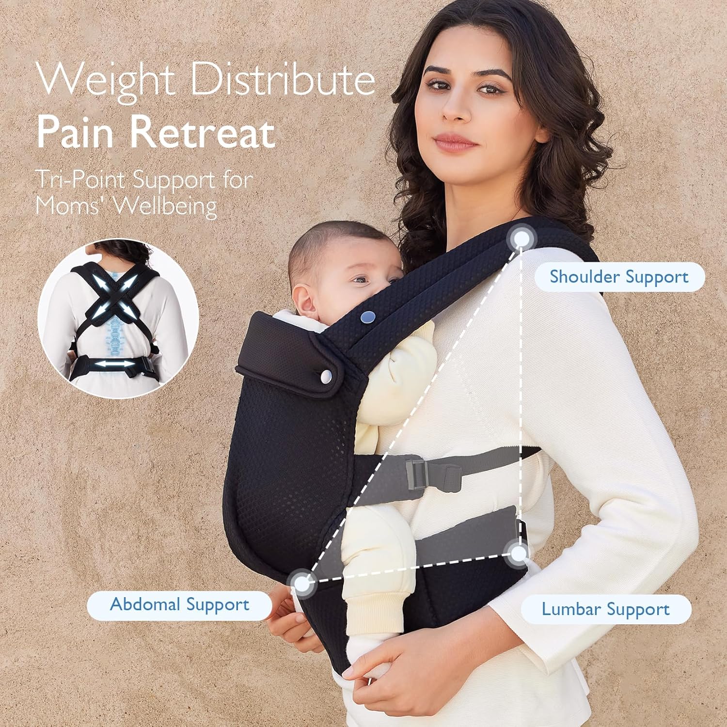 Momcozy PureHug Air Mesh Baby Carrier Black – Ergonomic, 3–20kg & Machine Washable