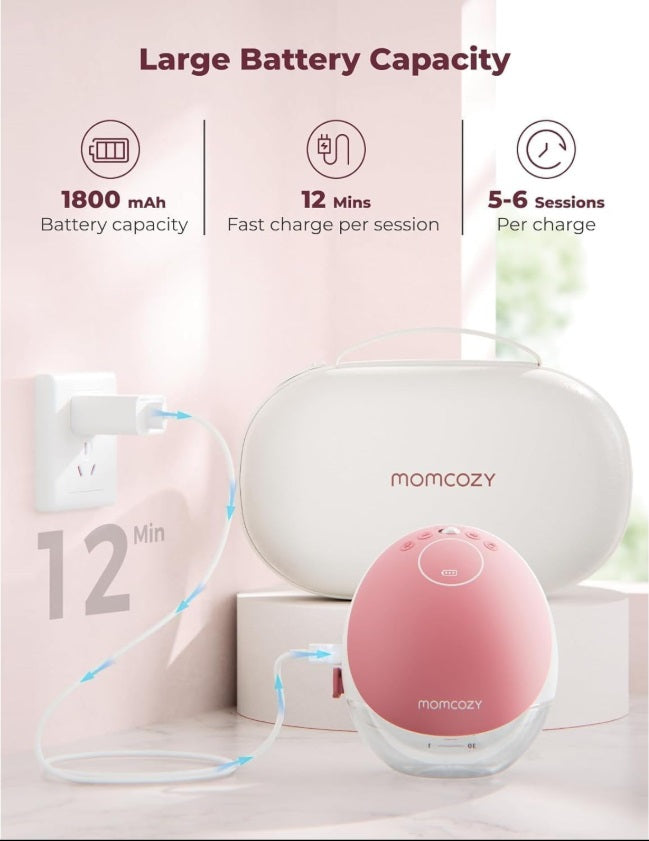 Momcozy BP288-NR70BA-A M9 Hands-Free Breast Pump – Single, App-Control, 15 Levels, Red