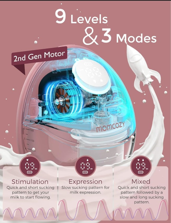 Momcozy BP354-NR71BA-B M6 Hands-Free Breast Pump – Double, 295mmHg, 3 Modes, 9 Levels, Red