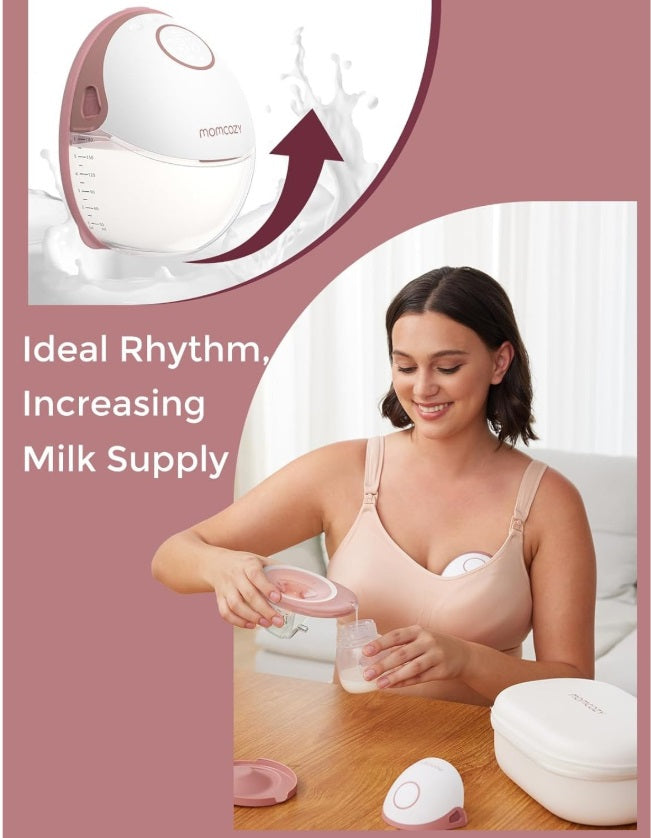 Momcozy BP354-NR71BA-B M6 Hands-Free Breast Pump – Double, 295mmHg, 3 Modes, 9 Levels, Red