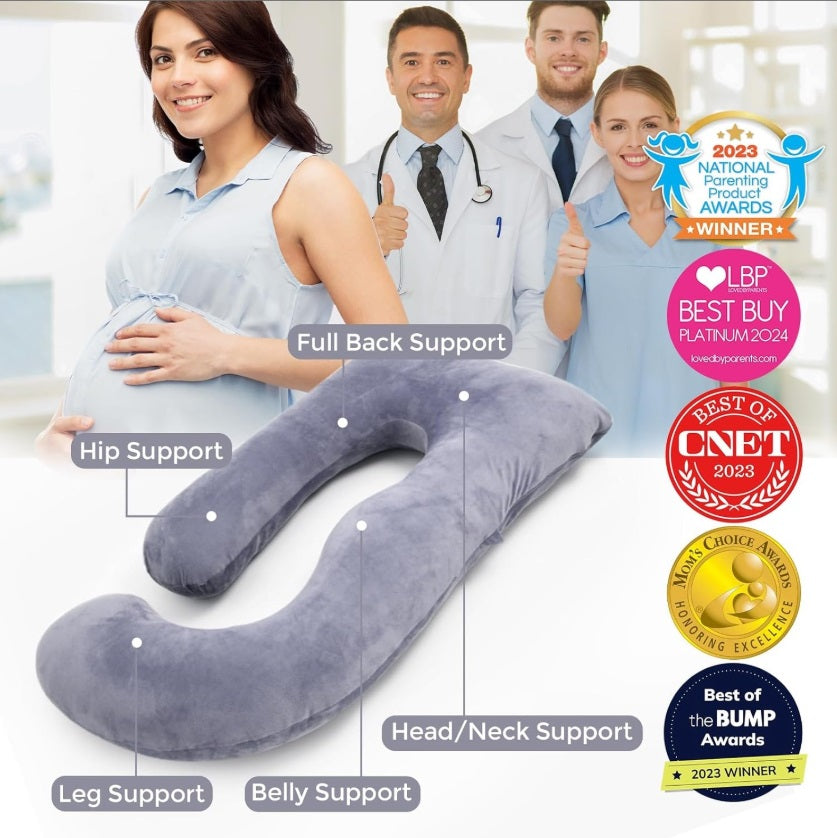 Momcozy PP101-GR00NB-D U-Shaped Pregnancy Pillow – 145cm, Removable Cover, Gray