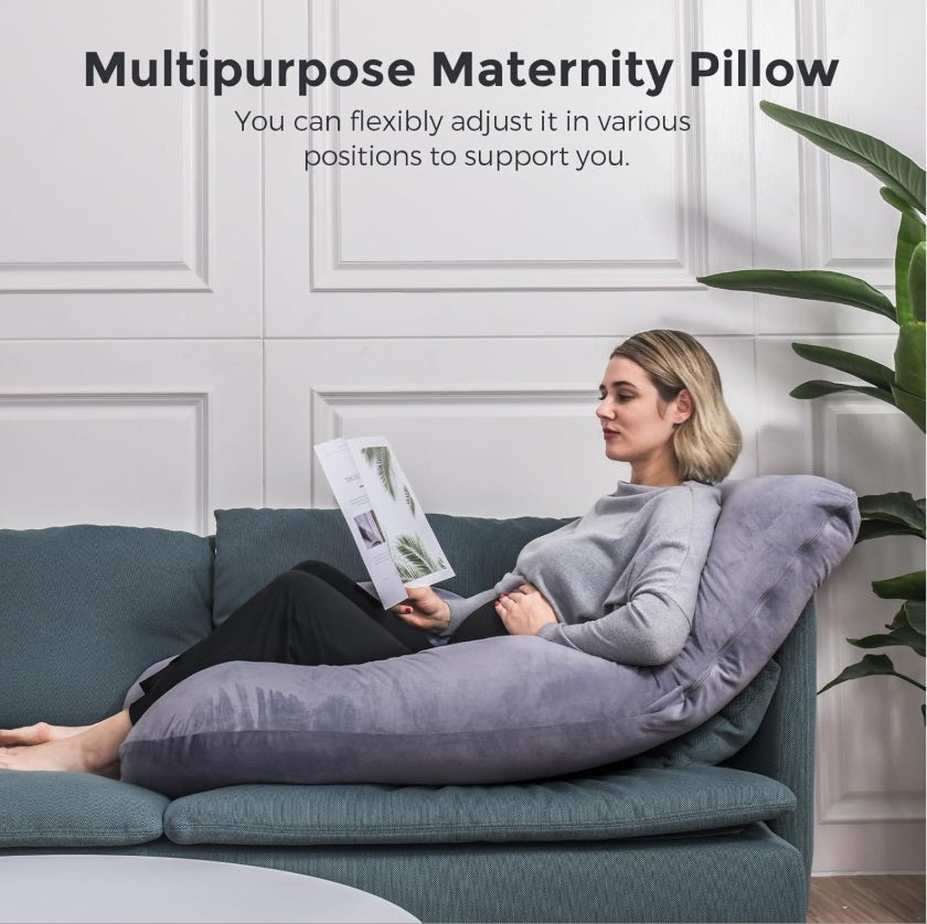 Momcozy PP101-GR00NB-D U-Shaped Pregnancy Pillow – 145cm, Removable Cover, Gray
