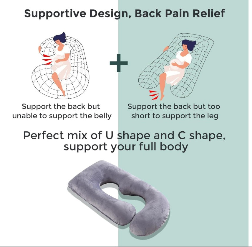 Momcozy PP101-GR00NB-D U-Shaped Pregnancy Pillow – 145cm, Removable Cover, Gray