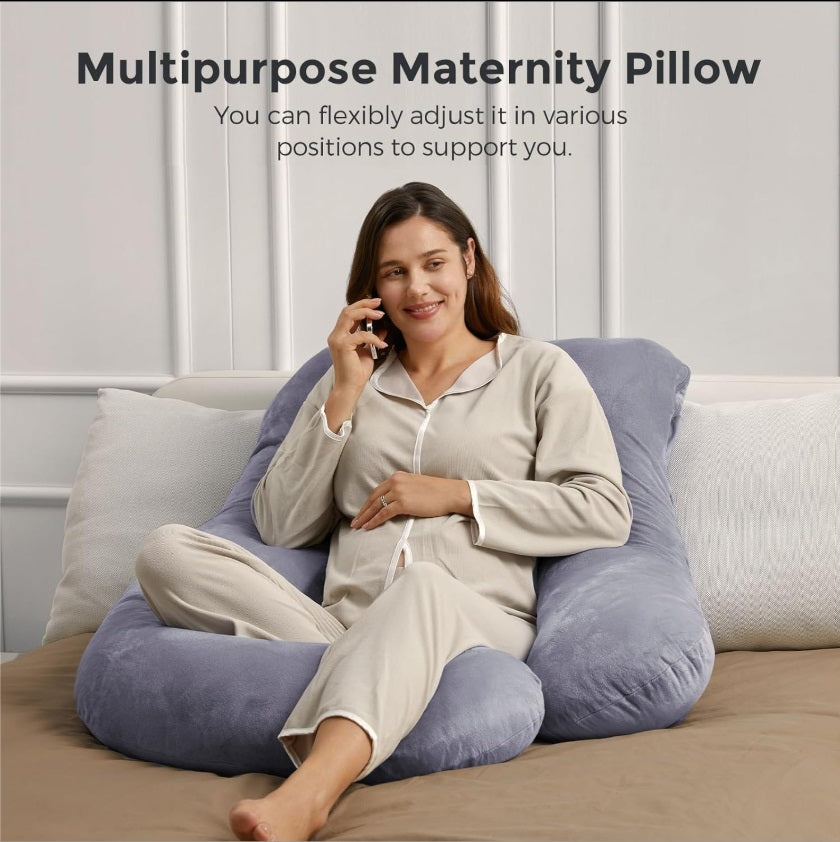 Momcozy PP101-GR00NB-D U-Shaped Pregnancy Pillow – 145cm, Removable Cover, Gray