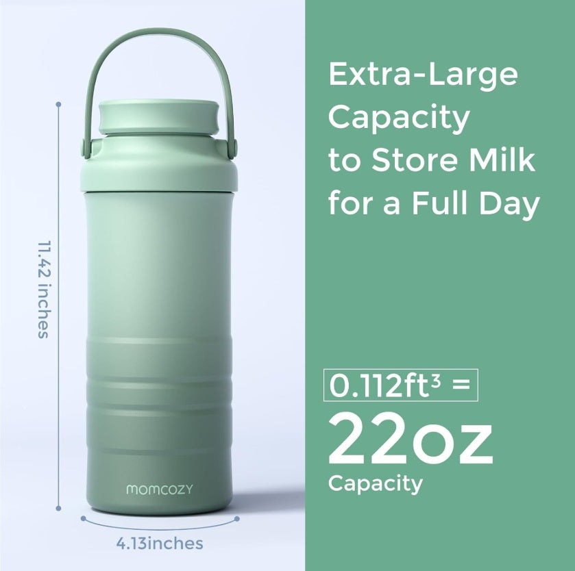 Momcozy CM001-GE00NB-A Portable Breast Milk Cooler – 650ml, 24h, 360° Cooling, Green