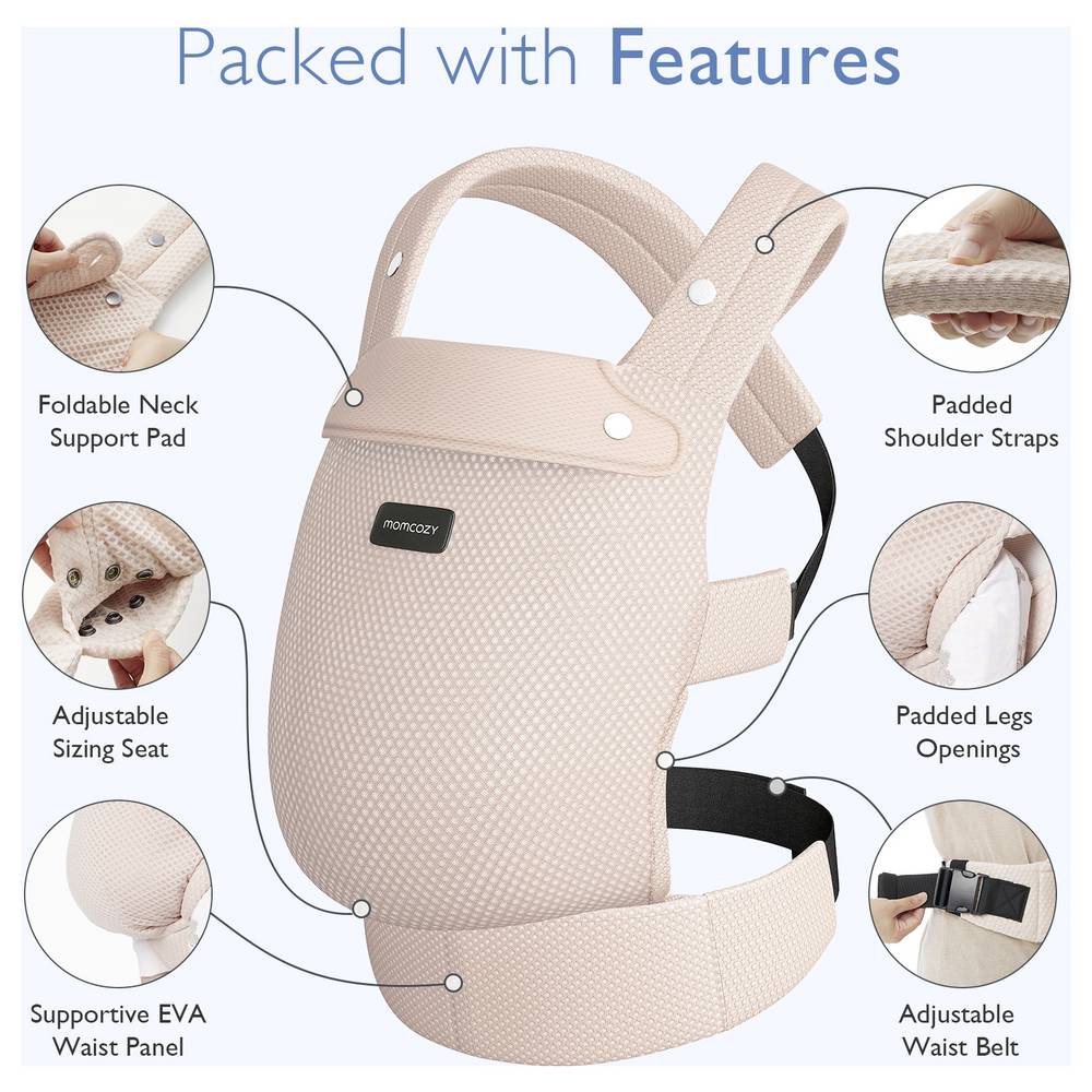 Momcozy BC001-PK12NB-A PureHug – Ergonomic Baby Carrier 3–20kg, Air Mesh, Pink