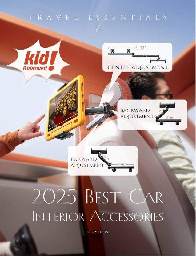 Lisen 2E547 – Car Headrest Tablet Holder, 360° 4-Axis, Foldable, Kids 0–6 Years