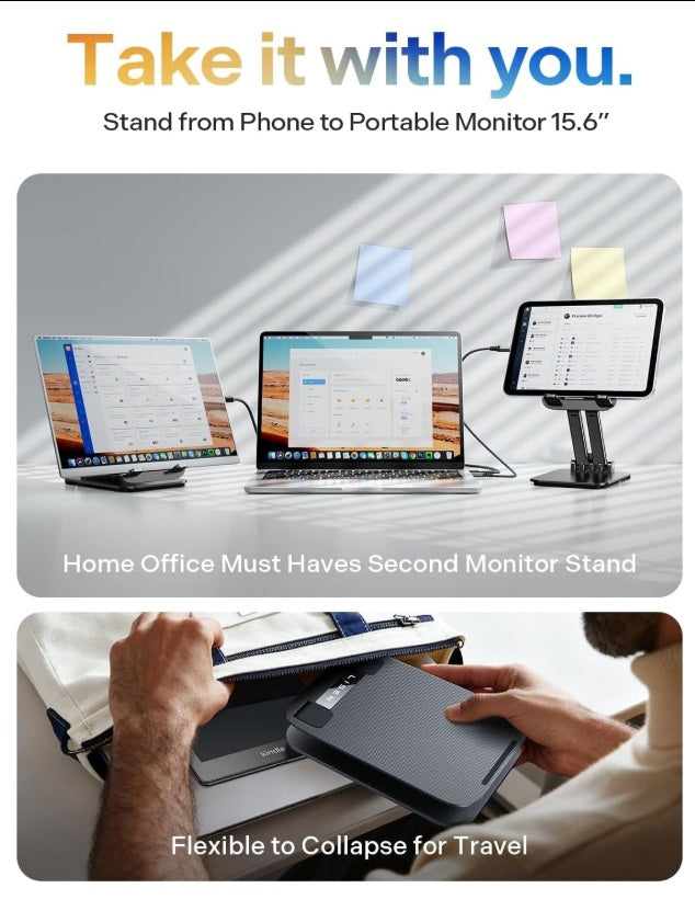 Lisen 2E56 – Foldable Tablet & Phone Stand, 4"–15.9", Metal, Non-Slip, Black