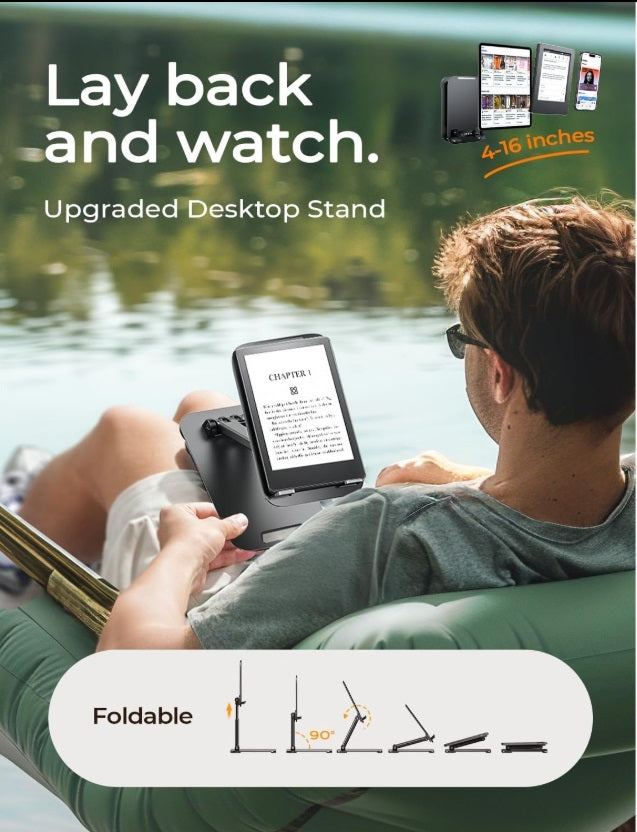 Lisen 2E56 – Foldable Tablet & Phone Stand, 4"–15.9", Metal, Non-Slip, Black