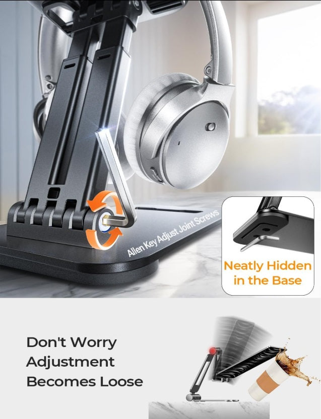 Lisen 2E56 – Foldable Tablet & Phone Stand, 4"–15.9", Metal, Non-Slip, Black