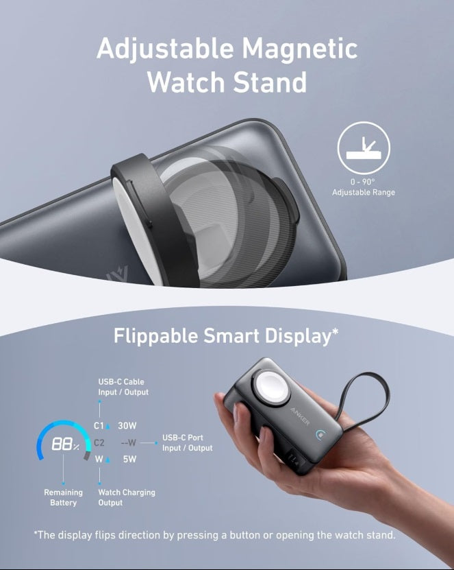 Anker A1657H11 MagOn 10K – 35W, Apple Watch Dock & Built-in USB-C Cable, Black