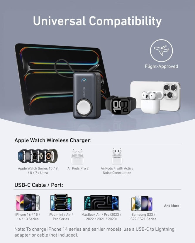 Anker A1657H11 MagOn 10K – 35W, Apple Watch Dock & Built-in USB-C Cable, Black