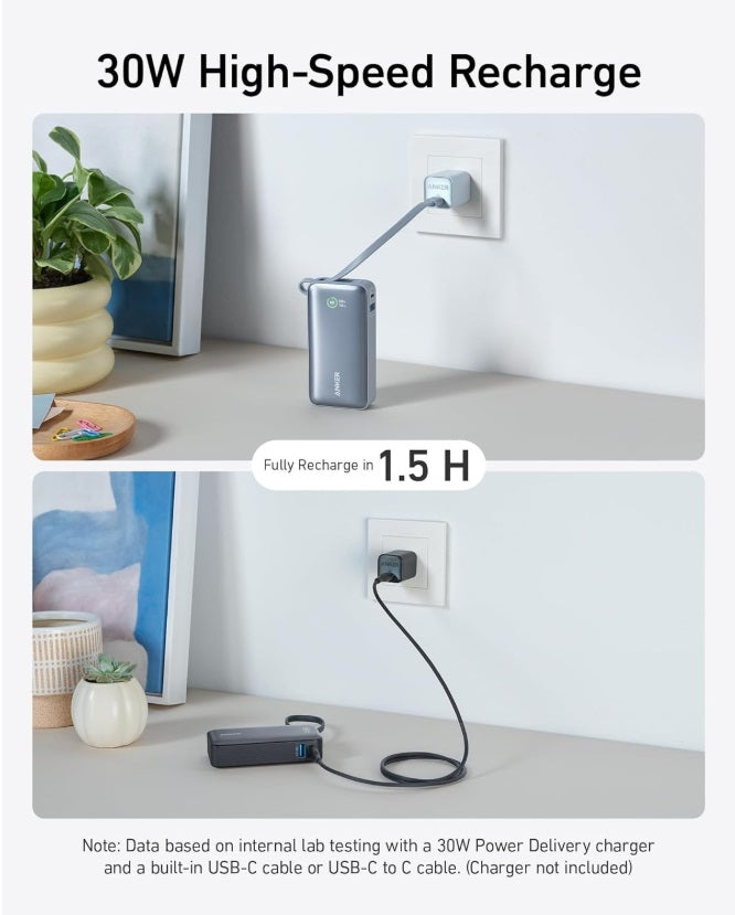 Anker A1259G11 Nano PowerCore 10K – 30W USB-C, Built-in Cable & 10,000mAh, Black