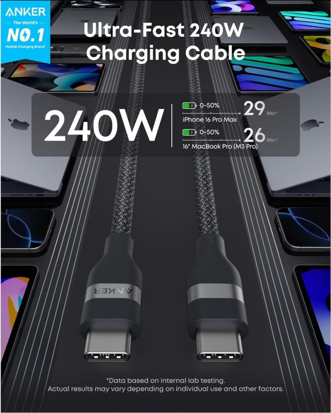 Anker Nano USB-C to USB-C Cable – 0.9m, 240W, Nylon Weave