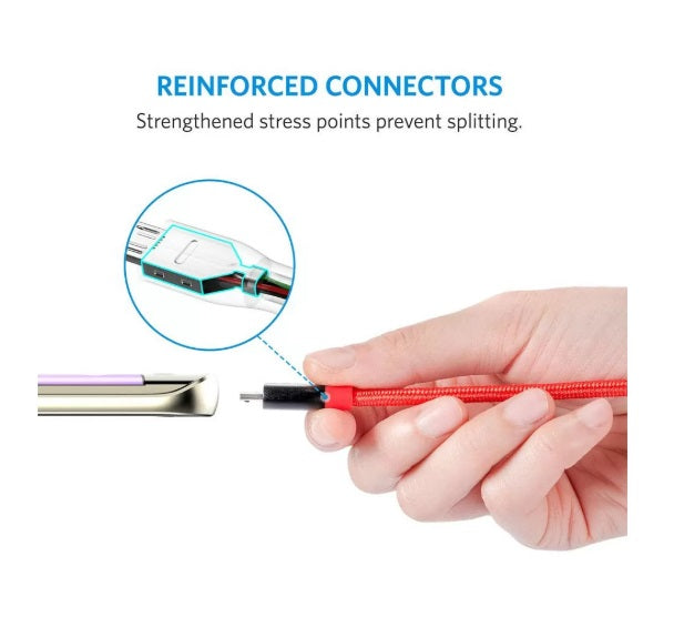 Anker A8142G91 PowerLine+ – Micro USB to USB 2.0 Cable 0.9m, Nylon Braid, Red