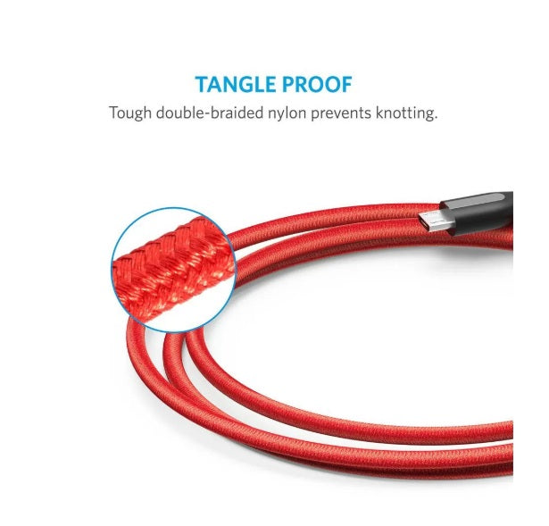Anker A8142G91 PowerLine+ – Micro USB to USB 2.0 Cable 0.9m, Nylon Braid, Red