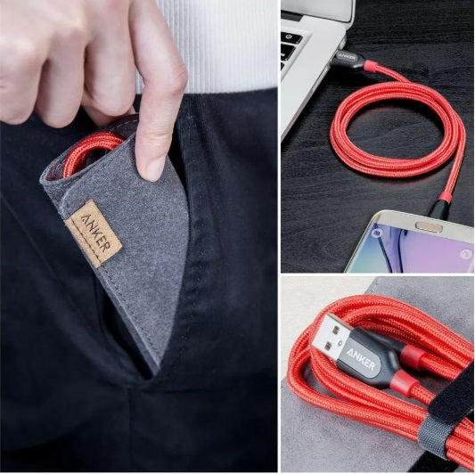 Anker A8142G91 PowerLine+ – Micro USB to USB 2.0 Cable 0.9m, Nylon Braid, Red