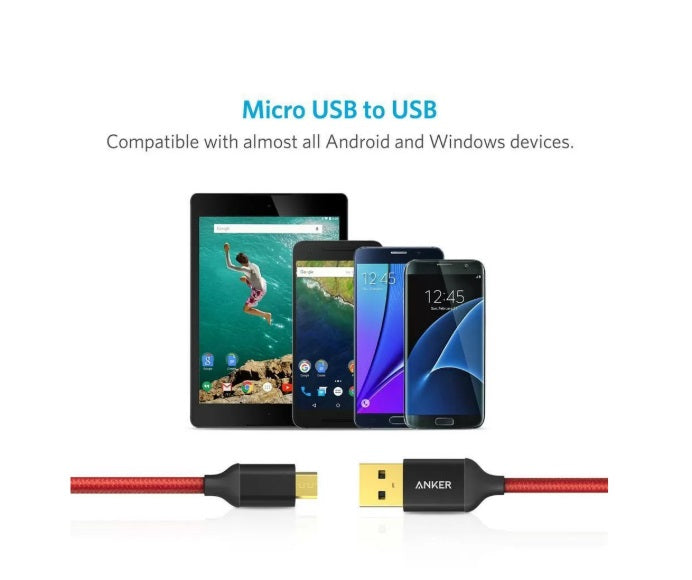 Anker A8143G91 PowerLine+ Micro USB Cable – 2m, Nylon Braid & 480Mbps, Red