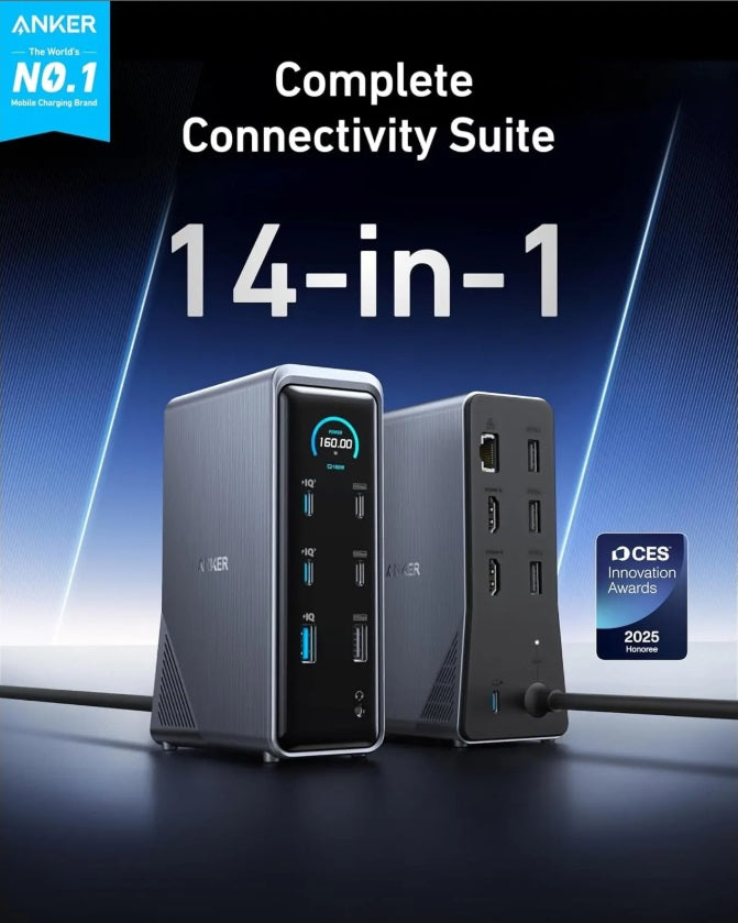 Anker A83B63A1 Prime Docking Station – 14-Port, 160W, Dual HDMI 4K & 10Gbps