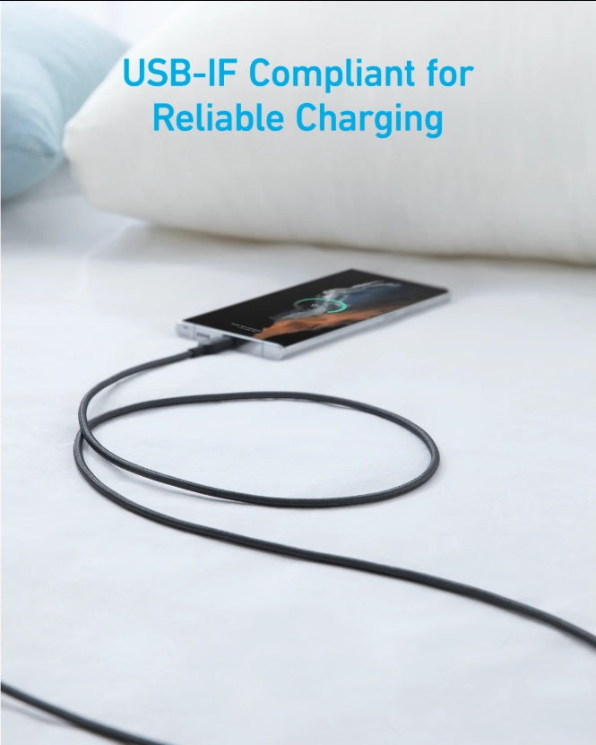 Anker A81H5G11 322 – USB-C to USB-C Cable 0.9m, Nylon Braid, 15W, USB-IF, Black