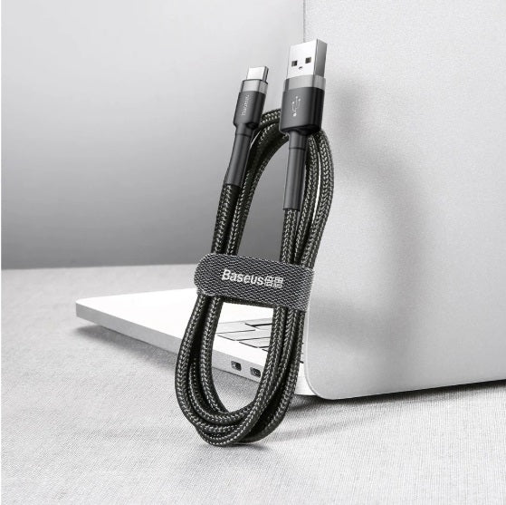 Baseus CATKLF-AG1 Cafule USB-A to USB-C Cable – 0.5m, 3A, 480Mbps, Nylon, Black