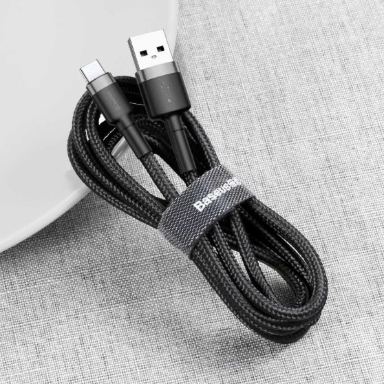 Baseus CATKLF-AG1 Cafule USB-A to USB-C Cable – 0.5m, 3A, 480Mbps, Nylon, Black