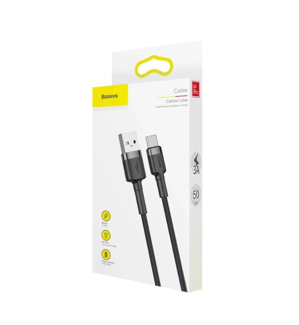 Baseus CATKLF-AG1 Cafule USB-A to USB-C Cable – 0.5m, 3A, 480Mbps, Nylon, Black