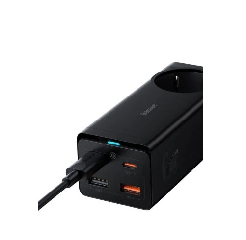 Baseus PSZM000901 GaN3 Pro Charging Station 65W – AC Outlet, 2×USB-C PD, 2×USB-A, Black