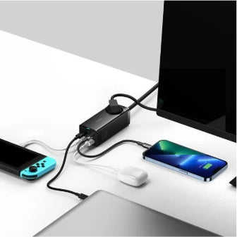 Baseus PSZM000901 GaN3 Pro Charging Station 65W – AC Outlet, 2×USB-C PD, 2×USB-A, Black