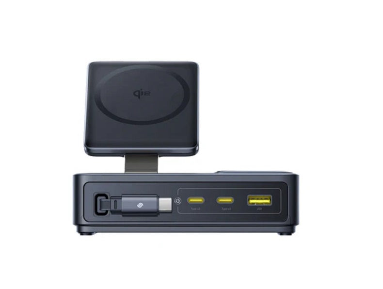 Baseus P10170902123-00 Nomos 5-in-1 Charging Hub – Qi2 15W, 2×USB-C 140W, USB-A 15W, Retractable