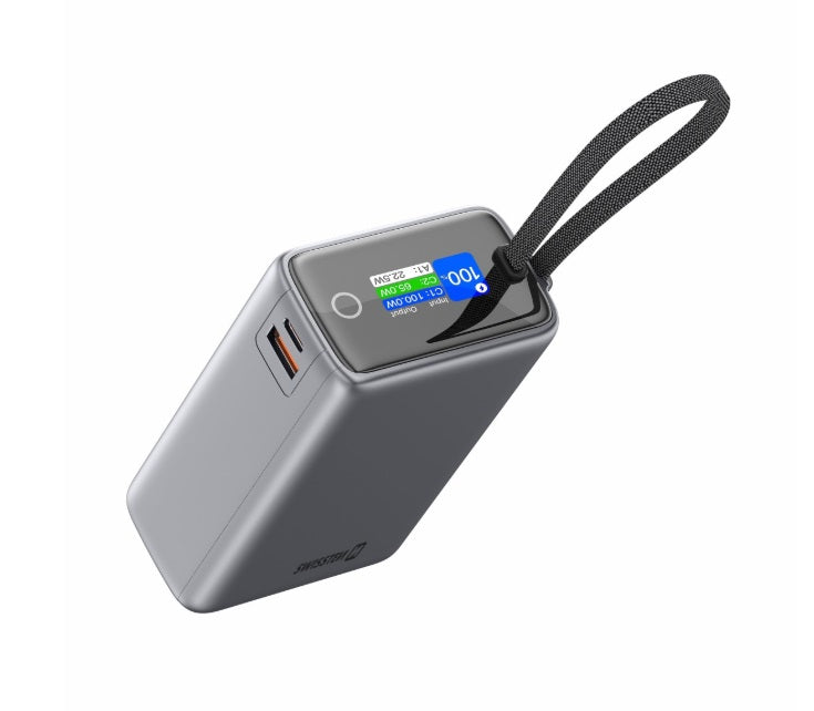 Swissten 22013977 Power Bank 25000 – 25,000mAh, 100W USB-C PD & Built-in Cable, Digital Display, Grey