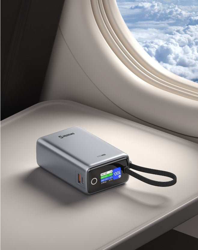 Swissten 22013977 Power Bank 25000 – 25,000mAh, 100W USB-C PD & Built-in Cable, Digital Display, Grey