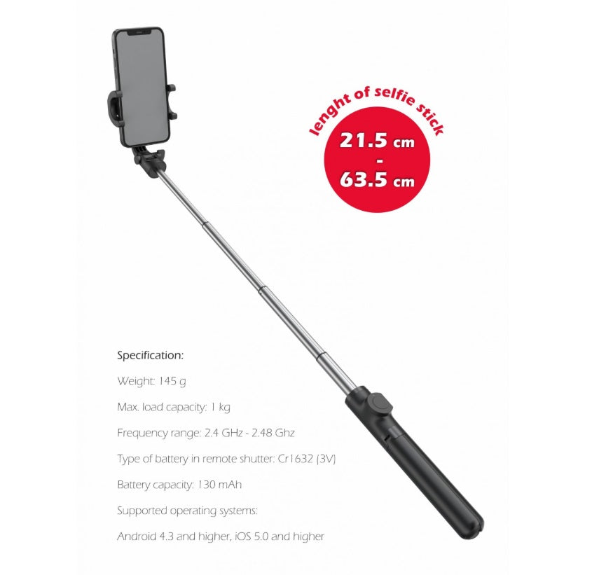 Swissten 32000400 Aluminum Tripod Pro – Selfie Stick & Tripod, 21-64cm, Bluetooth Remote