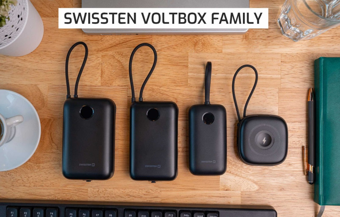 Swissten 22013936 Voltbox 10000 Power Bank – 10,000mAh, 35W PD & Built-in USB-C/Lightning Cables