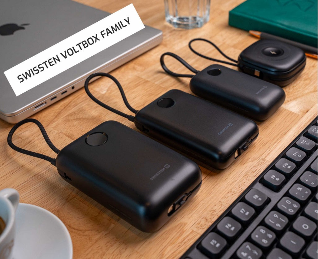 Swissten 22013936 Voltbox 10000 Power Bank – 10,000mAh, 35W PD & Built-in USB-C/Lightning Cables