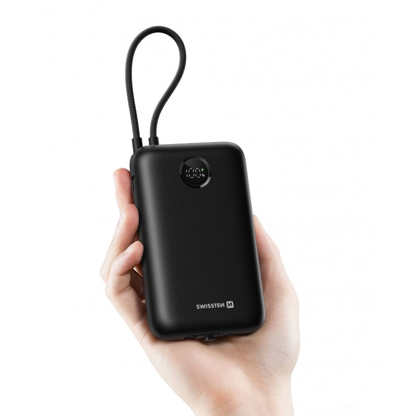 Swissten 22013937 Voltbox 20000 Power Bank – 20,000mAh, 35W PD & Built-in USB-C/Lightning Cables