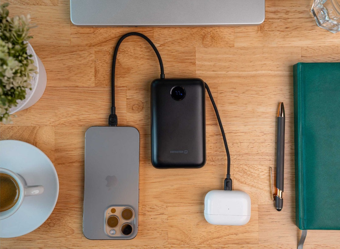 Swissten 22013937 Voltbox 20000 Power Bank – 20,000mAh, 35W PD & Built-in USB-C/Lightning Cables