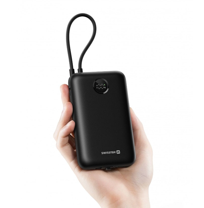 Swissten 22013938 Voltbox 30000 Power Bank – 30,000mAh, 35W PD & Built-in USB-C/Lightning Cables