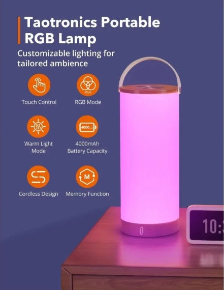 TaoTronics TT-DL23 Pro RGB Night Light – 5W, 4000mAh, Rechargeable, Touch, 110h Autonomy