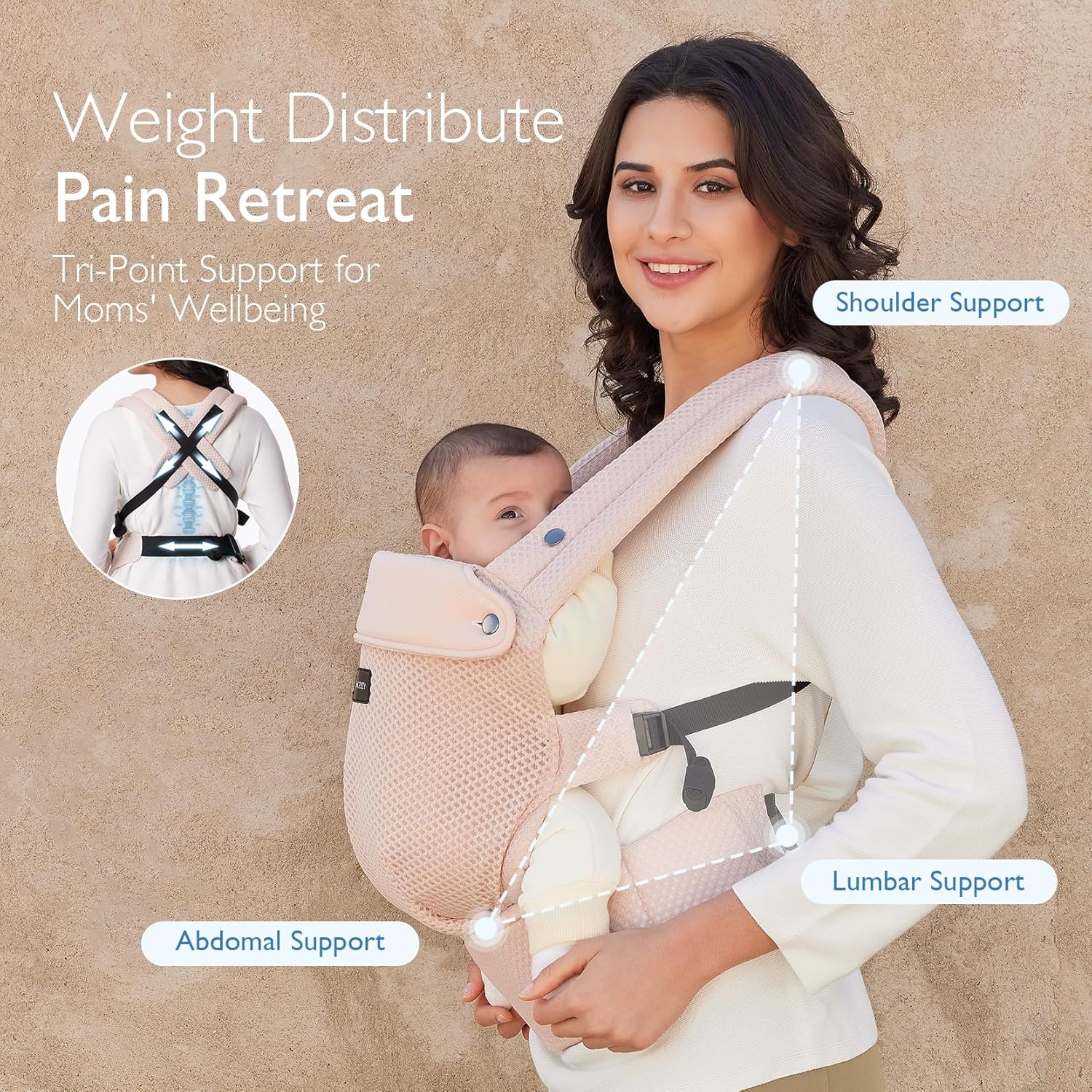 Momcozy PureHug Air Mesh Μάρσιπος Μωρού Ροζ – Εργονομικός, 3–20kg & Πλένεται στο Πλυντήριο