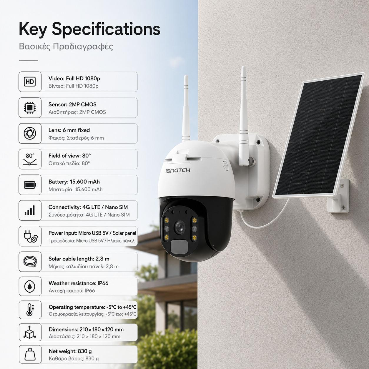 iSNATCH HEYCAM MOVE 4G Εξωτερική Κάμερα PTZ – Full HD, Ηλιακό Πάνελ & Μπαταρία 15600 mAh