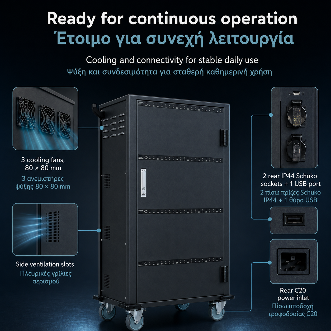 Techly I-CABINET-80DUTY Τρόλεϊ Φόρτισης USB – 80 Συσκευών, Κλειδωνόμενο & Τροχήλατο